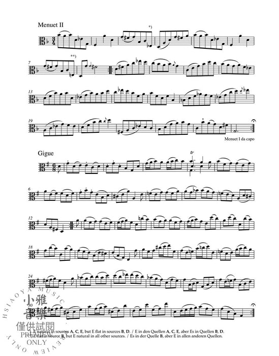 Six Suites for Violoncello solo BWV 1007-1012 arranged for Viola solo 巴赫约翰瑟巴斯提安  大提琴无伴奏改编给中提琴 骑熊士版