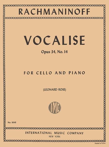 Vocalise - Opus 34, No. 14 拉赫瑪尼諾夫 聲樂練習曲作品 大提琴 (含鋼琴伴奏) 國際版 | 小雅音樂 Hsiaoya Music