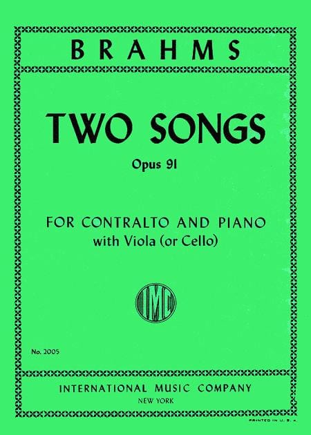 Two Songs, Opus 91 for Contralto (with Viola or Cello obligato) (G. & E.) 布拉姆斯 歌作品 中音中提琴大提琴 | 小雅音樂 Hsiaoya Music