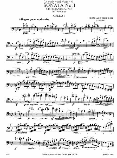 Sonata in B-flat Major, Opus 43, No. 1 隆貝爾格伯恩哈德 奏鳴曲 大調作品 雙大提琴 國際版 | 小雅音樂 Hsiaoya Music
