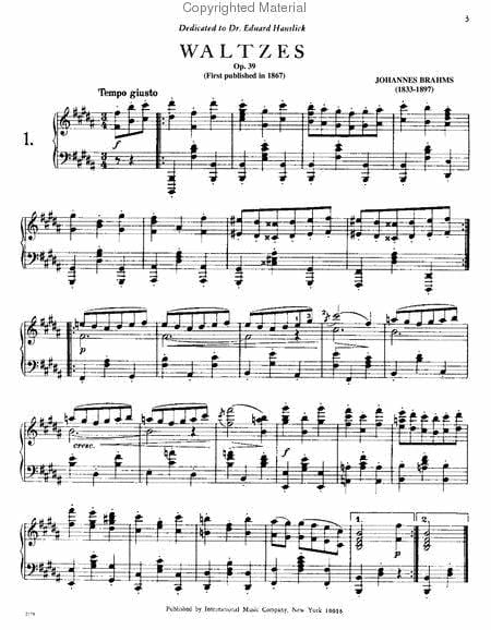 Waltzes, Opus 39 布拉姆斯 圓舞曲作品 鋼琴獨奏 國際版 | 小雅音樂 Hsiaoya Music