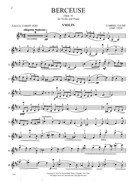 Berceuse, Op. 16 for Violin and Piano 佛瑞 搖籃曲 小提琴鋼琴 小提琴 (含鋼琴伴奏) 國際版 | 小雅音樂 Hsiaoya Music