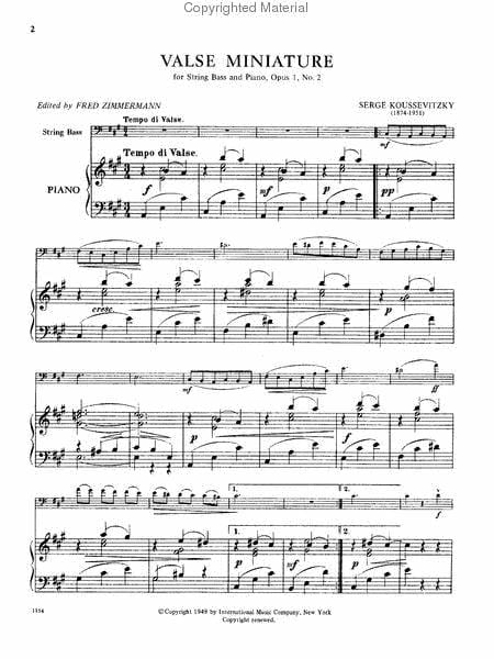 Valse Miniature, Opus 1, No. 2 (solo tuning) 圓舞曲作品 低音大提琴 (含鋼琴伴奏) 國際版 | 小雅音樂 Hsiaoya Music