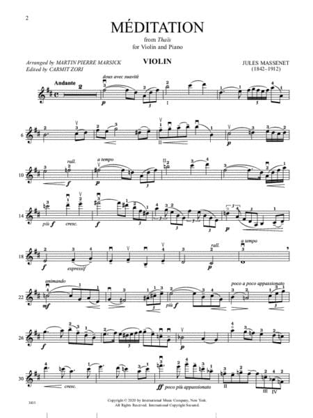 Meditation from Thais, for Violin and Piano 泰伊絲 冥想曲 小提琴 (含鋼琴伴奏) 國際版 | 小雅音樂 Hsiaoya Music