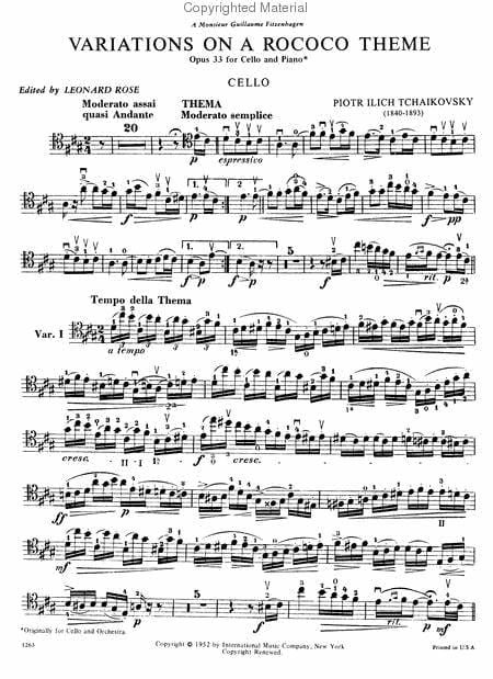 Variations on a Rococo Theme, Op. 33 柴科夫斯基彼得 羅可可主題變奏曲 大提琴 (含鋼琴伴奏) 國際版 | 小雅音樂 Hsiaoya Music