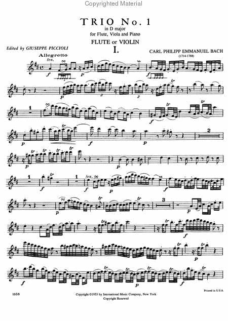 Trio No. 1 in D major for Flute, Clarinet & Piano or Flute (Violin), Viola & Piano 巴赫卡爾‧菲利普‧艾曼紐 三重奏 大調長笛鋼琴長笛小提琴鋼琴 | 小雅音樂 Hsiaoya Music