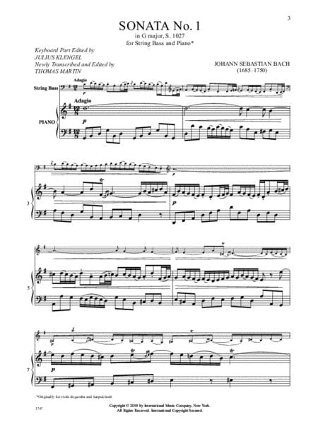 Sonata No. 1 in G Major, S. 1027 巴赫約翰瑟巴斯提安 奏鳴曲 大調 低音大提琴 (含鋼琴伴奏) 國際版 | 小雅音樂 Hsiaoya Music