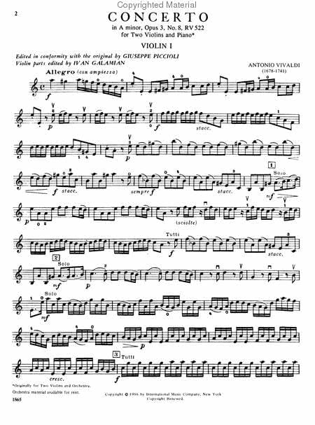 Concerto in A minor, RV 522 韋瓦第 協奏曲 小調 小提琴 (2把以上含鋼琴伴奏) 國際版 | 小雅音樂 Hsiaoya Music