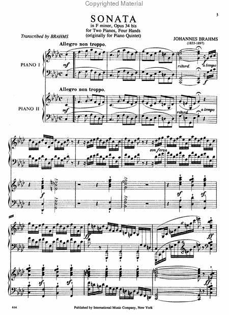 Sonata in F minor (after Quintet), Opus 34b 布拉姆斯 奏鳴曲 小調五重奏作品 雙鋼琴 國際版 | 小雅音樂 Hsiaoya Music