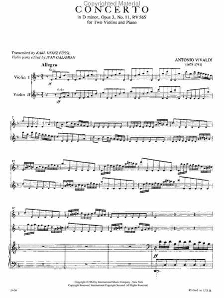 Concerto in D minor, RV 565 韋瓦第 協奏曲 小調 小提琴 (2把以上含鋼琴伴奏) 國際版 | 小雅音樂 Hsiaoya Music