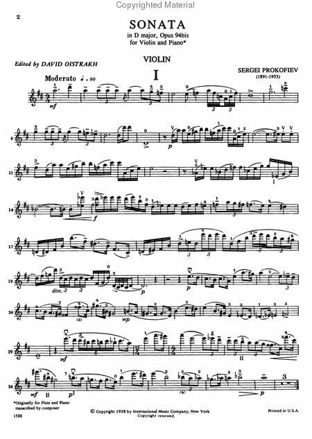 Sonata in D Major, Opus 94bis (for Violin and Piano) 普羅科菲夫 奏鳴曲 大調作品 小提琴鋼琴 小提琴 (含鋼琴伴奏) 國際版 | 小雅音樂 Hsiaoya Music