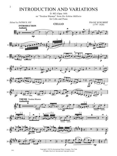 Introduction And Variations, D. 802 (Opus 160), On Trockne Blumen From Die Schone Mullerin 舒伯特 導奏變奏曲 作品 大提琴 (含鋼琴伴奏) 國際版 | 小雅音樂 Hsiaoya Music
