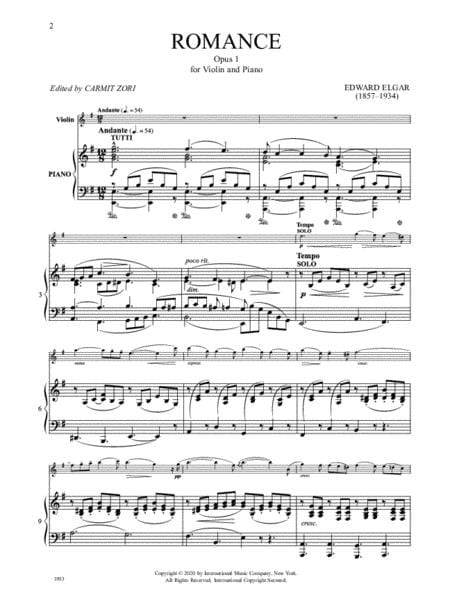 Romance, Op. 1 for Violin and Piano 艾爾加 浪漫曲 小提琴鋼琴 小提琴 (含鋼琴伴奏) 國際版 | 小雅音樂 Hsiaoya Music