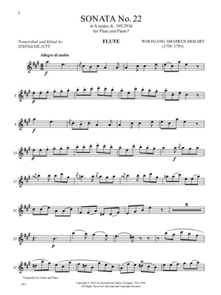 Sonata No. 22 in A Major, K. 305/293d 莫札特 奏鳴曲 大調 長笛 (含鋼琴伴奏) 國際版 | 小雅音樂 Hsiaoya Music