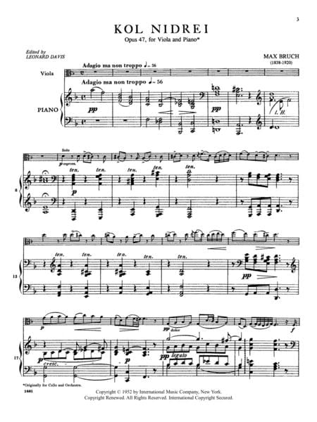Kol Nidrei, Op. 47 布魯赫 晚禱 中提琴 (含鋼琴伴奏) 國際版 | 小雅音樂 Hsiaoya Music