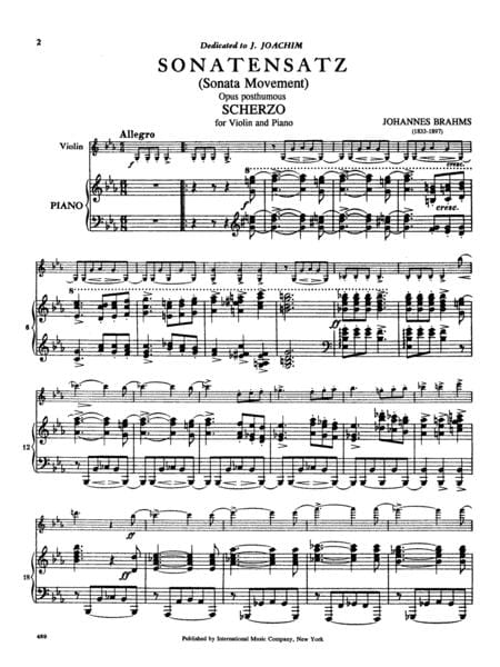 Sonatensatz (Scherzo) (Op. posth.) 布拉姆斯 詼諧曲 小提琴 (含鋼琴伴奏) 國際版 | 小雅音樂 Hsiaoya Music