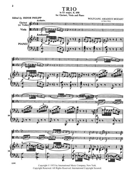 Trio in E-flat Major Kegelstatt, K. 498 for Clarinet (or Violin), Viola and Piano 莫札特 三重奏 大調 小提琴中提琴鋼琴 | 小雅音樂 Hsiaoya Music