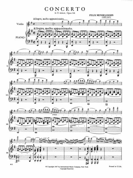 Concerto in E minor, Op. 64 孟德爾頌菲利克斯 協奏曲 小調 小提琴 (含鋼琴伴奏) 國際版 | 小雅音樂 Hsiaoya Music