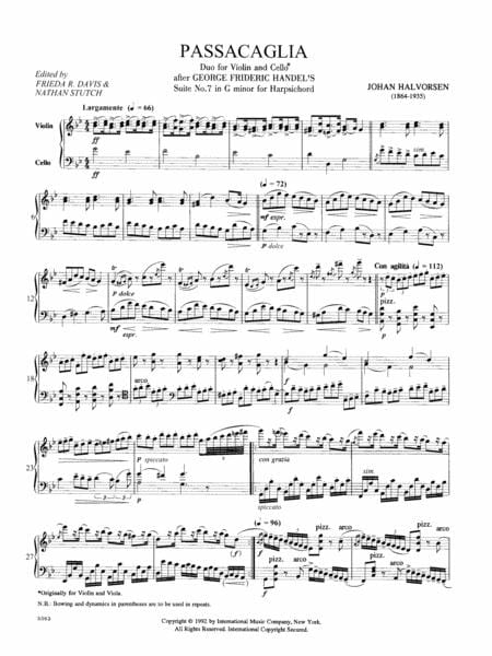 Passacaglia - Duo for Violin and Cello (score & parts) 韓德爾 帕薩卡利亞舞曲 二重奏小提琴大提琴 | 小雅音樂 Hsiaoya Music