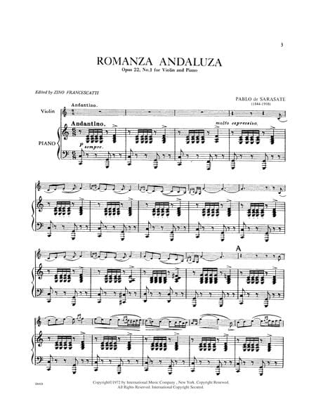 Romanza Andaluza, Op. 22 No. 1 薩拉沙特 安達盧西亞舞曲 小提琴 (含鋼琴伴奏) 國際版 | 小雅音樂 Hsiaoya Music