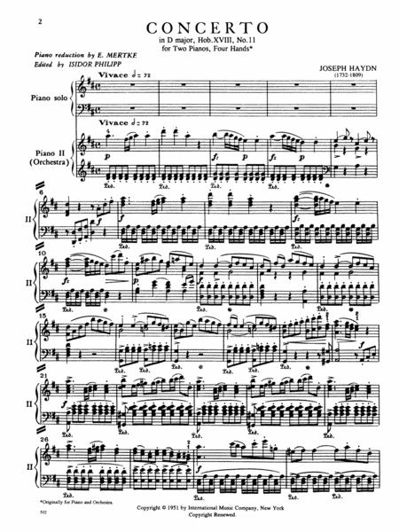 Concerto in D major, Hob. XVIII: No. 11 for Piano & Orchestra (with Cadenzas 海頓 協奏曲 大調 鋼琴管弦樂團 裝飾樂段 雙鋼琴 國際版 | 小雅音樂 Hsiaoya Music