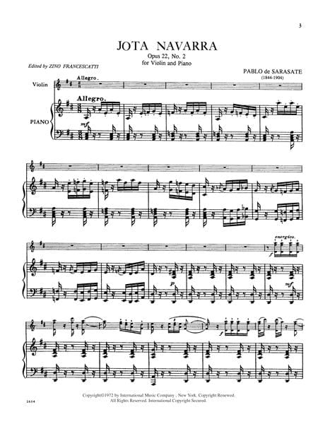Jota Navarra, Opus 22, No. 2 薩拉沙特 作品 小提琴 (含鋼琴伴奏) 國際版 | 小雅音樂 Hsiaoya Music