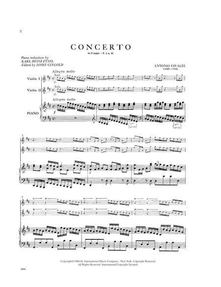 Concerto in D Major, RV 512 韋瓦第 協奏曲 大調 小提琴 (2把以上含鋼琴伴奏) 國際版 | 小雅音樂 Hsiaoya Music