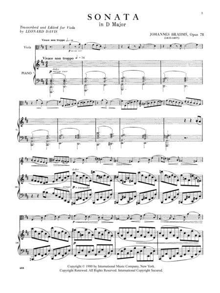 Sonata in D Major, Opus 78 布拉姆斯 奏鳴曲 大調作品 中提琴 (含鋼琴伴奏) 國際版 | 小雅音樂 Hsiaoya Music