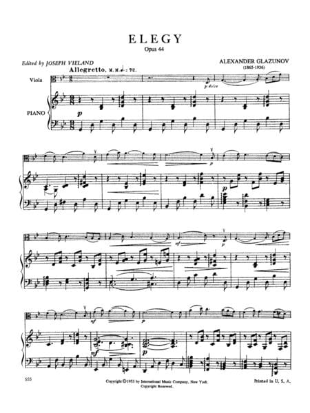 Elegy, Op. 44 葛拉祖諾夫 悲歌 中提琴 (含鋼琴伴奏) 國際版 | 小雅音樂 Hsiaoya Music