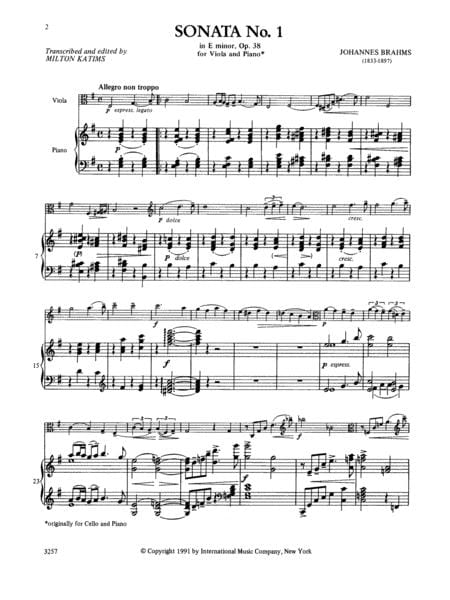 Cello Sonata No. 1 in E minor, Opus 38 布拉姆斯 大提琴奏鳴曲 小調作品 中提琴 (含鋼琴伴奏) 國際版 | 小雅音樂 Hsiaoya Music