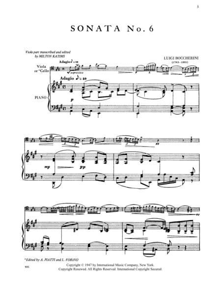 Sonata No. 6 in A Major 玻凱利尼 奏鳴曲 大調 中提琴 (含鋼琴伴奏) 國際版 | 小雅音樂 Hsiaoya Music