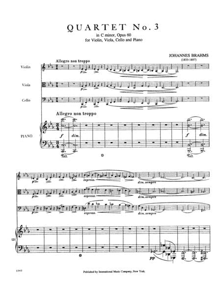 Quartet No. 3 in C minor, Opus 60 布拉姆斯 四重奏 小調作品 | 小雅音樂 Hsiaoya Music