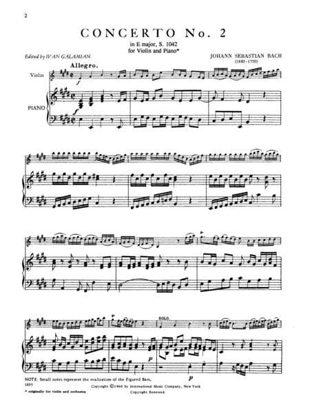 Concerto No. 2 in E major, BWV 1042 巴赫約翰瑟巴斯提安 協奏曲 大調 小提琴 (含鋼琴伴奏) 國際版 | 小雅音樂 Hsiaoya Music