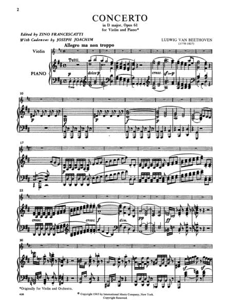 Concerto in D major, Op. 61 (With Cadenzas by Joachim) 協奏曲 大調 裝飾樂段 小提琴 (含鋼琴伴奏) 國際版 | 小雅音樂 Hsiaoya Music