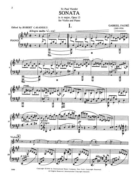 Sonata in A Major, Opus 13 佛瑞 奏鳴曲 大調作品 小提琴 (含鋼琴伴奏) 國際版 | 小雅音樂 Hsiaoya Music