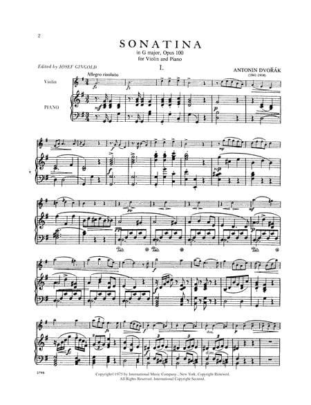 Sonatina in G Major, Opus 100 德弗札克 小奏鳴曲 大調作品 小提琴 (含鋼琴伴奏) 國際版 | 小雅音樂 Hsiaoya Music