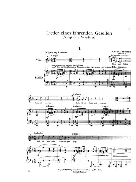 Lieder eines fahrenden Gesellen (Songs of a Wayfarer) (G.& E.) - Medium 馬勒．古斯塔夫 旅人之歌歌 | 小雅音樂 Hsiaoya Music