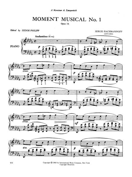 Six Moments Musicaux, Opus 16 拉赫瑪尼諾夫 樂興之時作品 鋼琴獨奏 國際版 | 小雅音樂 Hsiaoya Music