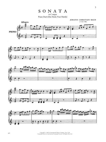 Sonata in C Major (original) 巴赫約翰克里斯提安 奏鳴曲 大調 四手聯彈(含以上) 國際版 | 小雅音樂 Hsiaoya Music