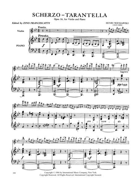 Scherzo-Tarantella, Opus 16 詼諧曲作品 小提琴 (含鋼琴伴奏) 國際版 | 小雅音樂 Hsiaoya Music