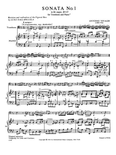 Sonata No. 1 in B-flat Major, RV 47 韋瓦第 奏鳴曲 大調 長號 (含鋼琴伴奏) 國際版 | 小雅音樂 Hsiaoya Music