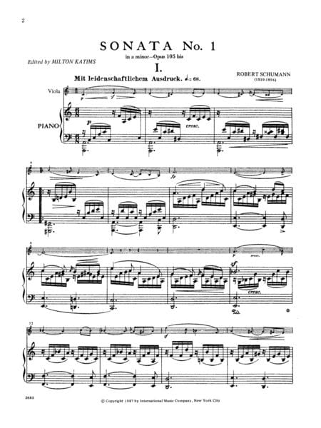 Sonata No. 1 in A minor, Opus 105 bis 舒曼羅伯特 奏鳴曲 小調作品 中提琴 (含鋼琴伴奏) 國際版 | 小雅音樂 Hsiaoya Music