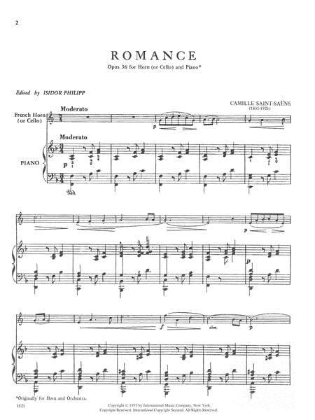Romance, Opus 36, for Horn and Piano or Cello and Piano 聖桑斯 浪漫曲作品 法國號鋼琴大提琴鋼琴 大提琴 (含鋼琴伴奏) 國際版 | 小雅音樂 Hsiaoya Music