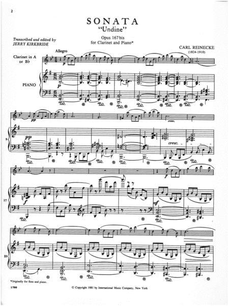Sonata Undine, Opus 167 bis (Clarinet in A or B) 萊內克 奏鳴曲水妖作品 豎笛 (含鋼琴伴奏) 國際版 | 小雅音樂 Hsiaoya Music