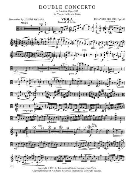 Viola Part for the Double Concerto, Opus 102 (to replace the Cello) 布拉姆斯 中提琴 複協奏曲作品 大提琴 中提琴獨奏 國際版 | 小雅音樂 Hsiaoya Music