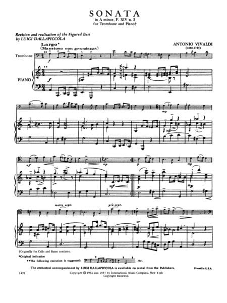 Sonata No. 3 in A minor, RV 43 韋瓦第 奏鳴曲 小調 長號 (含鋼琴伴奏) 國際版 | 小雅音樂 Hsiaoya Music