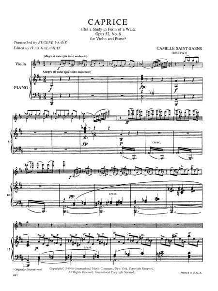 Caprice, Op. 52 (YSAYE-GALAMIAN) 聖桑斯 隨想曲 小提琴 (含鋼琴伴奏) 國際版 | 小雅音樂 Hsiaoya Music