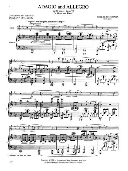 Adagio and Allegro in A-flat Major, Opus 70 舒曼羅伯特 慢板 大調作品 雙簧管 (含鋼琴伴奏) 國際版 | 小雅音樂 Hsiaoya Music