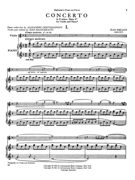 Concerto in D minor, Op. 47 協奏曲 小調 小提琴 (含鋼琴伴奏) 國際版 | 小雅音樂 Hsiaoya Music