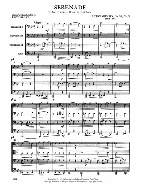 Serenade No. 3, Opus 39 for 3 Trombones & Tuba 小夜曲 作品 長號低音號 | 小雅音樂 Hsiaoya Music